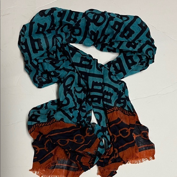 Accessories - Teal and Brown Patterned Scarf